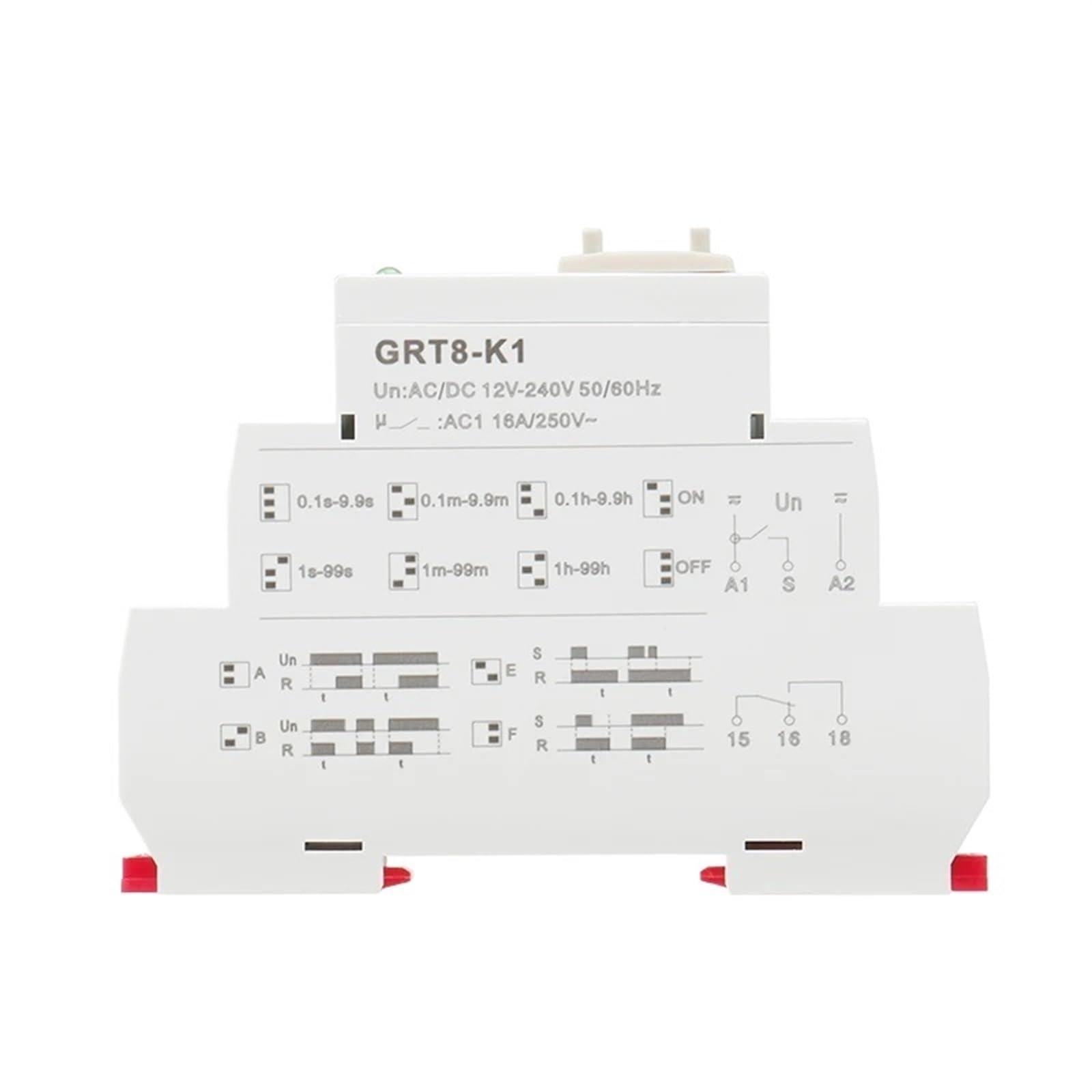 GRT8-K Relé temporizador de ajuste digital CA 12V 24V 220V 230V multifunción Retardo de tiempo encendido y apagado (GRT8-K1 AC230V)