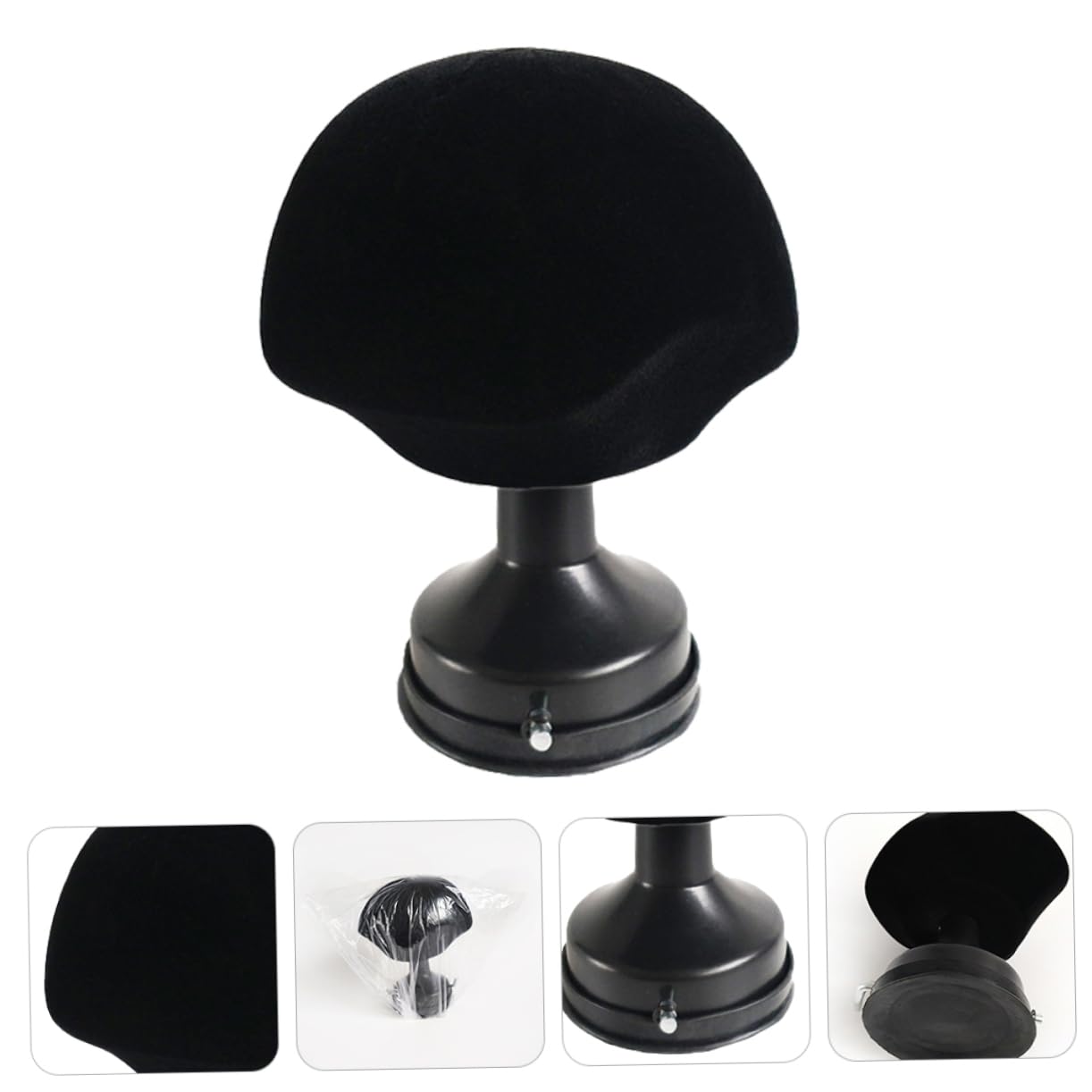 Soporte para Peinar Pelucas Ventosa de Franela Negra, Diseño Simple y Elegante para Exhibir y Organizar Pelucas y Postizos en Tocadores o Vitrinas