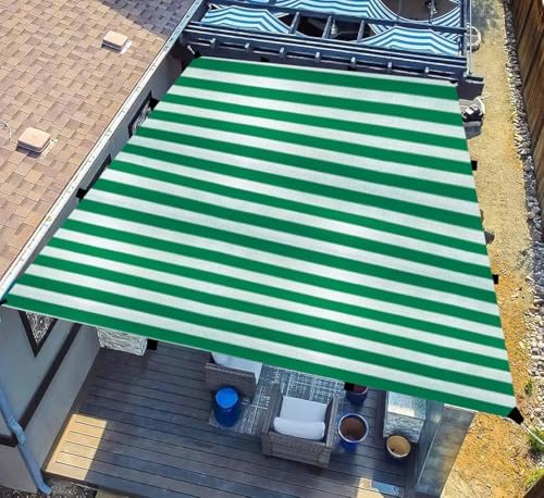 HDPE Stripe Pattern Fabric Self Fold Shade Sails with Loop|85-90% Sun & UV Protection|Outdoor Canopy for Balcony, Terrace, Garden & Parking Area (Green&White, 10 X 15 Feet) 1 Piece