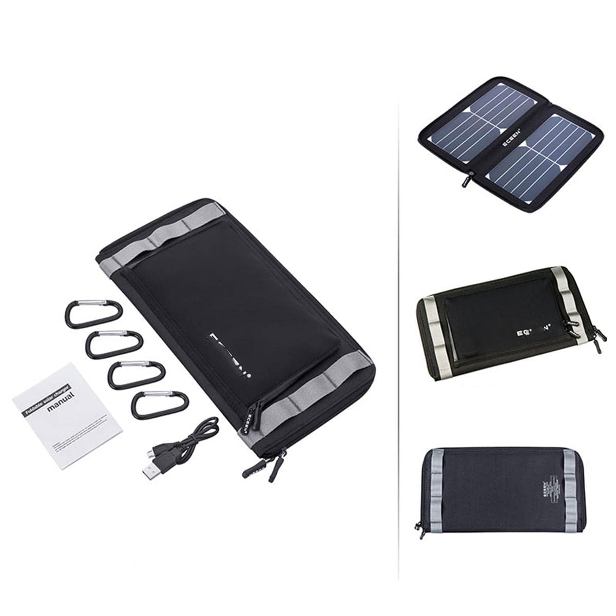 Pannello Solare, Caricatore Solare Portatile da 10 W, Porte USB, Pannello Solare Impermeabile, Banca di energia Solare Wireless per Smartphone, Tablet e Altro, Pannello Solare Pieghevole, Nero