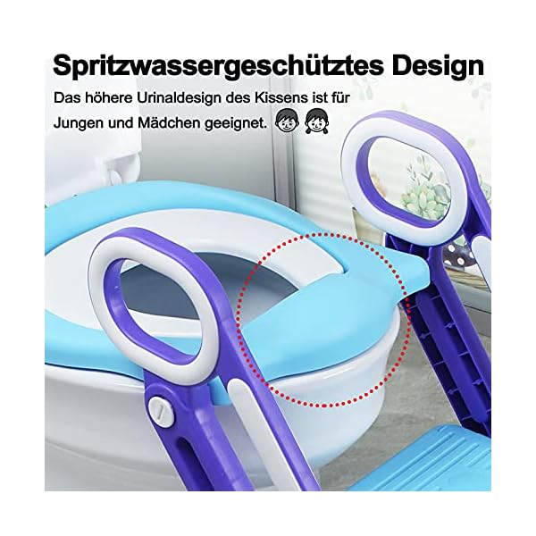 LZQ Toilettensitz Kinder mit treppe für 1-7 jährige, Töpfchentrainer mit PU Kissen und Griffen, Toiletten-Trainer… – Bild 8