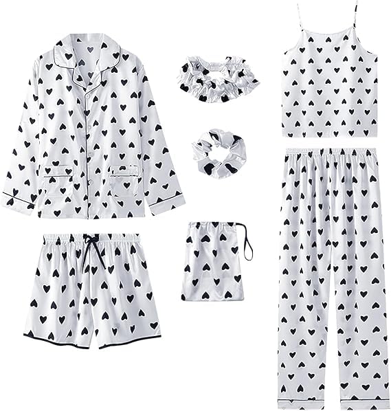 La mejor selección de Pijamas de Dama los 5 mejores. 41 JOMOMAX Conjunto Pijama Mujer, 7pk Pijama Mujer Verano, Manga Larga y Manga Corta, Seda, Camisones de Dormir, Ropa de Casacon con Botones (MX/US, Alfa, Grande, Regular, Regular,...