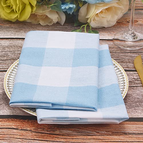 Image of Cotton Cloth Napkins Set of 4 Blend Buffalo Plaid, 20 x 20 Inch Washable Dinner Napkins, Buffalo Checks Table Napkins for Restaurant Decorative, Party, Wedding, Holiday, Farmhouse, Blue and White