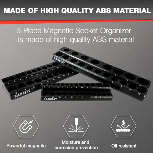 Image of EACELIY Magnetic Socket Organizer Set,Metric Socket Holder Kit, Socket Trays,holds 75 Deep and Shallow 3 /8 inch Sockets(sockets not included) 丨3Pcs 1 /2 inch, 1 /4 inch and 3 /8 inch (Black)