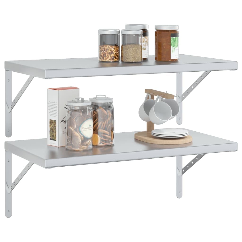 Homgoday Estantes de pared 2 unidades, estantes flotantes, estante de pared, estantería colgante, estantería de pared, para dormitorio, cocina, oficina, salón, 75 x 40 x 3 cm, acero inoxidable
