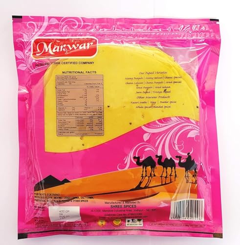 Image of Marwar Rajasthani Moong Dal Plain Papad 1600g (Pack Of 4 400g Each) | Low Spicy Handmade Sada Pappadam | Zipper Pack Appadam | Size: 7Inch, Contains 28-30 Papads in one Pouch | Perfect Snack or Meal Side