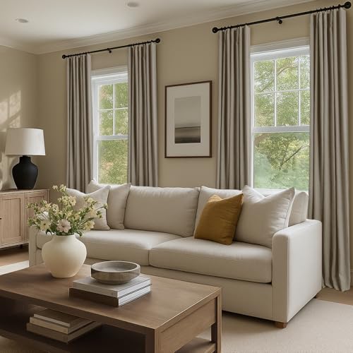 Image of INOVADAY 100% Blackout Curtains for Bedroom, Faux Linen Black Out Curtains 84 Inch Long, Clip Rings Linen Blackout Drapes, Thermal Insulated Room Darkening for Living Room, 2 Panels - W50xL84
