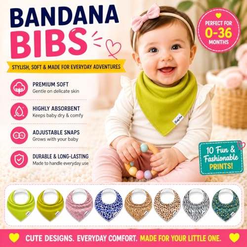 Image of KiddyStar Baby Bibs | Multi-Pack Organic Cotton Bandana Drool Bibs, Soft Absorbent Adjustable Bibs for Boys & Girls
