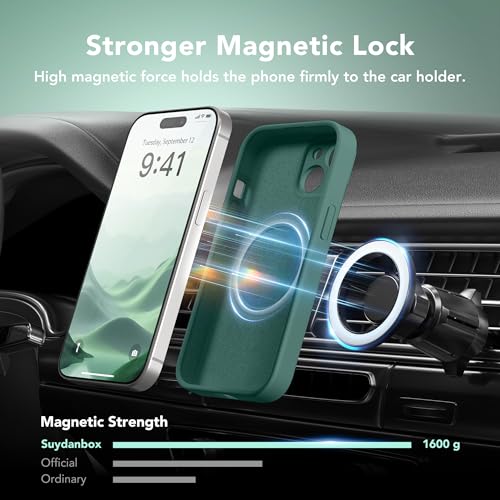 Image of Magnetic for iPhone 13 Case, Compatible with MagSafe, [Full Camera Protection][Screen Protector] Silicone Shockproof Protective Phone Case for iPhone 13 6.1 inch, Midnight Green