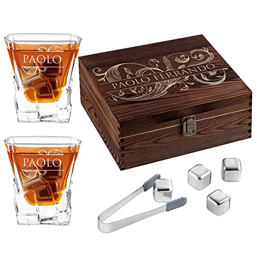 Maverton Set di Pietre da Whisky - in un cofanetto personalizzato - 8 cubetti di ghiaccio + 2 bicchieri - riutilizzabili - in granito - regalo compleanno uomo - boreale