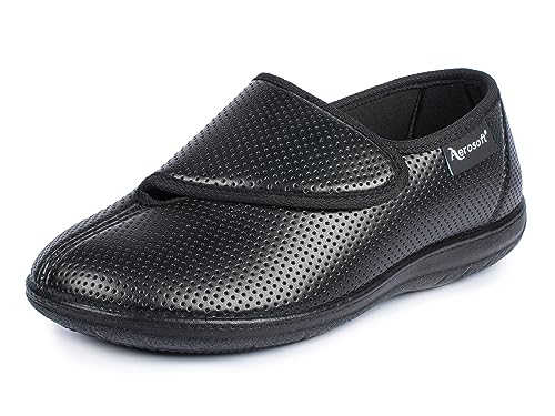 Aerosoft Zapatillas con Cierres Ajustables para Mujer, elásticas, 15 Anchos, Plantilla Intercambiable G-H, Antideslizantes, Negro, 38 EU