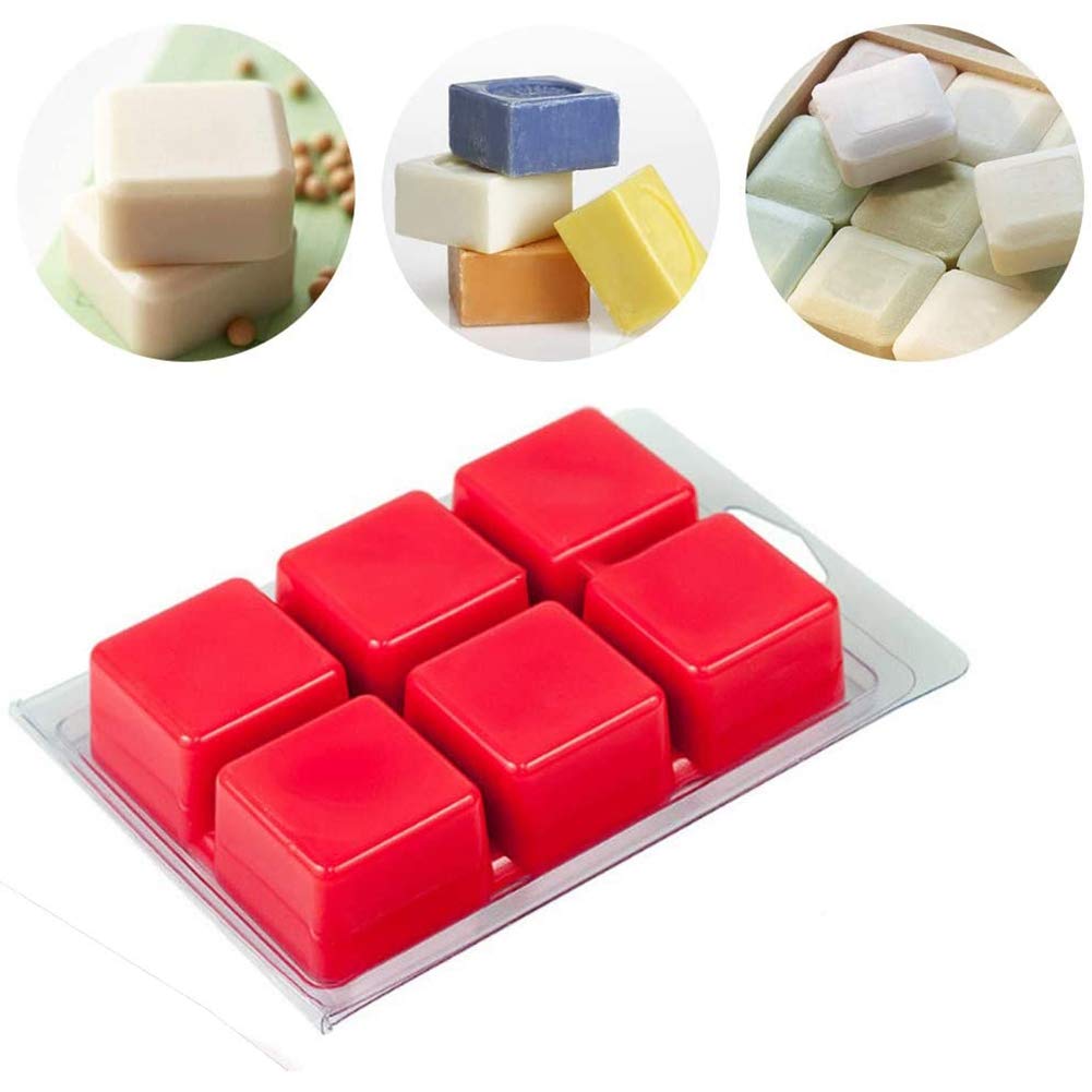 100 confezioni di stampi quadrati per a conchiglia, 6 cavità, in plastica trasparente, per realizzare candele e sapone
