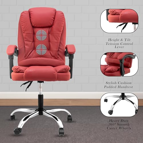 Image of Casa Copenhagen Italia Premium Leatherette Office Chair for Work | Boss Chair, Ergonomic Executive, Luxurious Cushioned Arms & Seat, 2 Point Back Massager, Heavy Duty Metal Base (Burgundy)