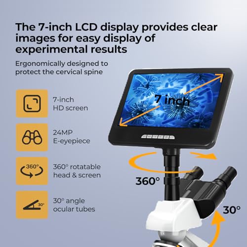 Image of [Constant Temp 24MP Smart Monitor] Vabiooth Lab Trinocular Compound Microscope 40X-2500X Mag with 7 inch Monitor Free Software-One Click Capturing Images & Video, Measuring Lengths, Adjustable Temp Stage