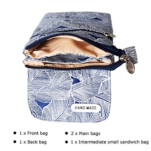 Image of LassZone Canvas Cute Crossbody Bags for Women Mini Shoulder Handbag Cell Phone Purse Wallet Leaves Pattern Coin Pouch, Blue, 7.6*5.5*1.5 inch