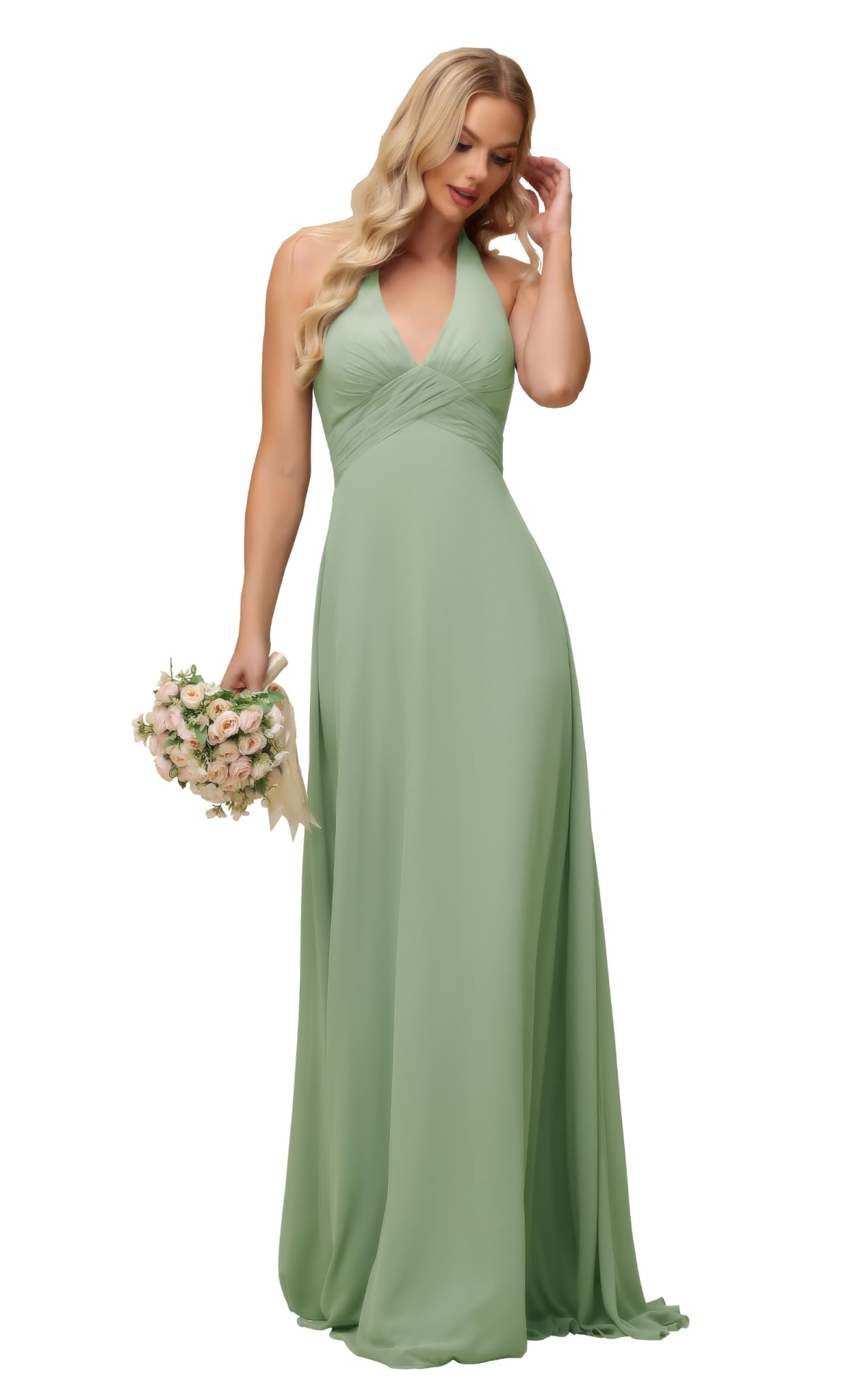 Sevintage Bridesmaid Dresses for Women 2025 Long Halter Chiffon Pleated A-Line Formal Party Gowns