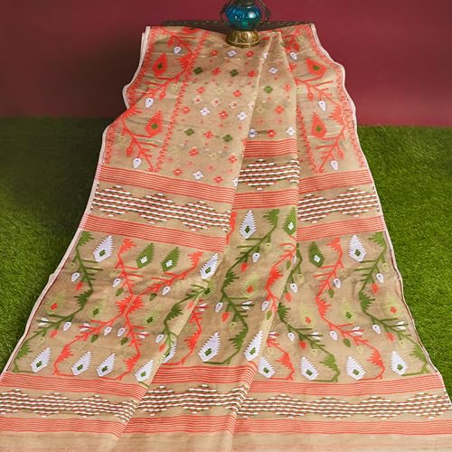 Image of Mayabi Women's Dhakai Jamdani Cotton Silk Saree Traditional Bengali Tant Korat Work, Without Blouse Piece