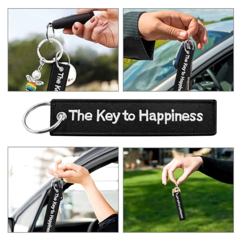 Image of Personalized Keychain, Embroidery Double Sided Key Chain Tag, Customized Car Scooter Key Chain Luggage Tag for Men (The Key To Happiness)