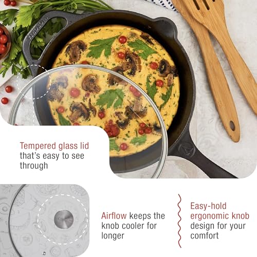 Image of 9.5-Inch Glass Lid for Victoria Round 10-Inch Cast Iron Skillet or Pan, Custom Made for Only Victoria Brand, Internal Diameter 9.5-Inch, External Diamter 10 Inch