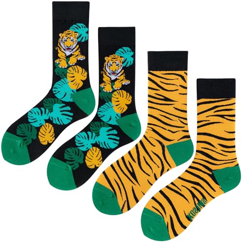 Image of 2 Pairs Cartoon Animal Crew Socks Fun Cotton Mid Calf Socks for Women