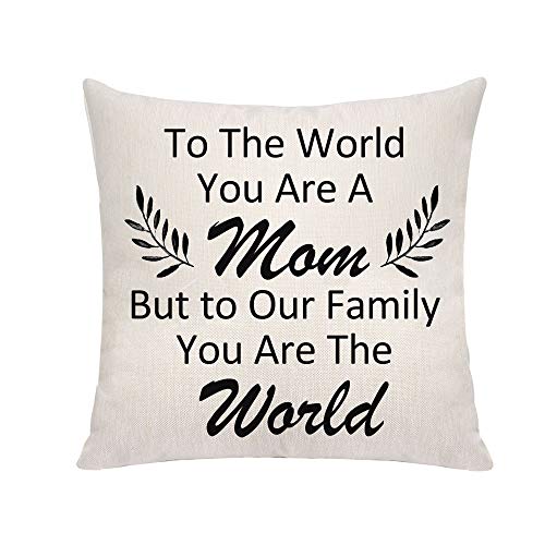VAVSU to The World You are A Mom But to Our Family You are The World Mothers Day Pillow Cases Covers Protectors for Mom Christmas Birthday Cushion Covers