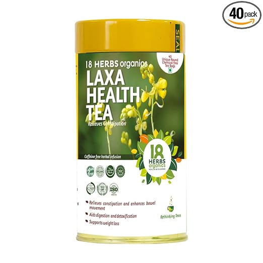 18 Herbs Organics Laxa Health Tea (40 Tea Bags - Pack of 1) Herbal Digestion Tea | Laxatives Tea For Constipation | Senna Tea Bags - Detox Tea Enhances Bowel Movement