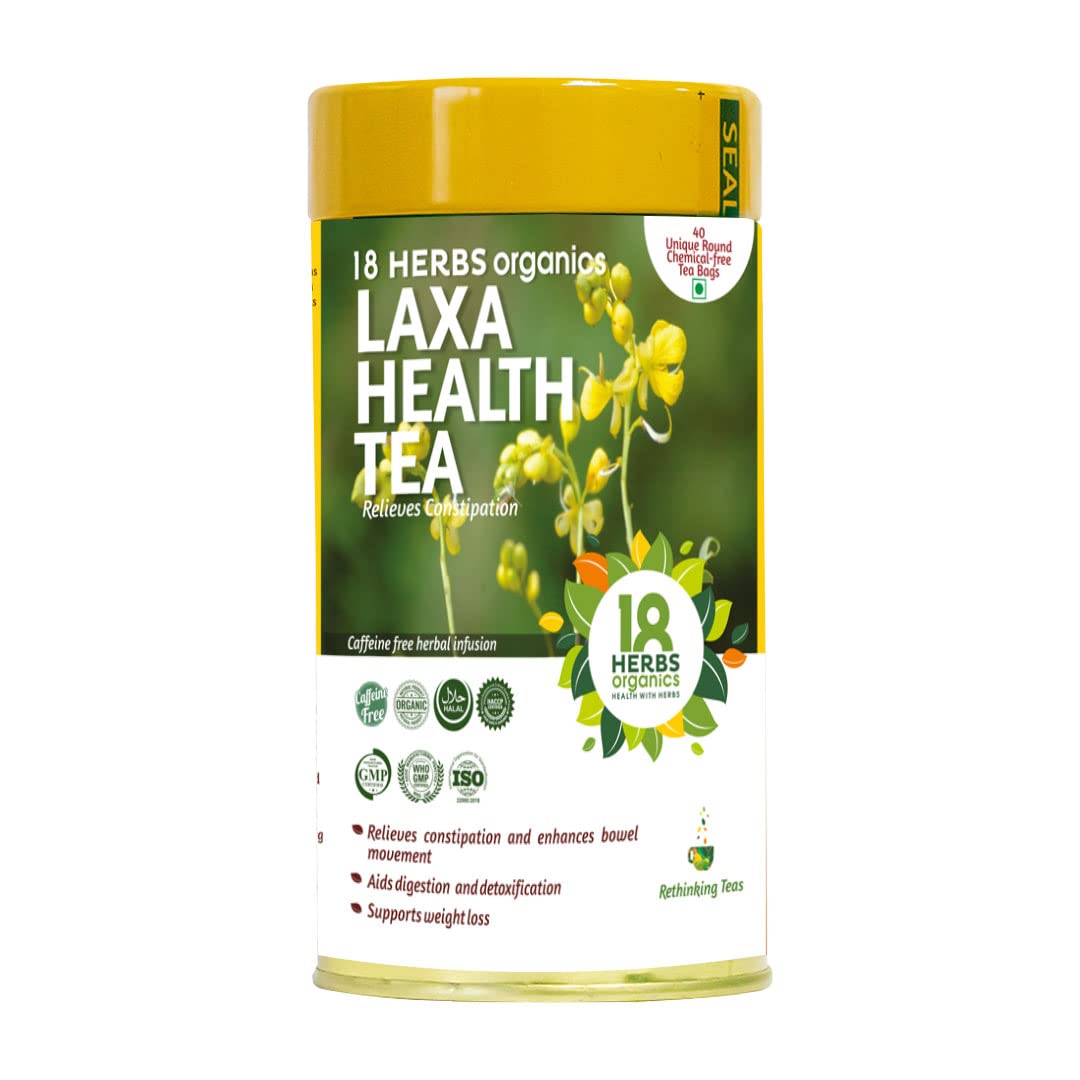 18 Herbs Organics Laxa Health Tea (40 Tea Bags - Pack of 1) Herbal Digestion Tea | Laxatives Tea For Constipation | Senna Tea Bags - Detox Tea Enhances Bowel Movement