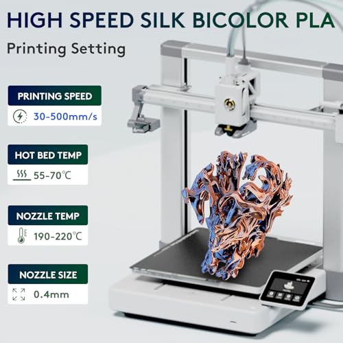 Image of ERYONE Silk Dual Color PLA Filament 3D Printer 1.75mm + /- 0.03mm, Bicolor Filament Two Tone PLA 1KG(2.2lbs) Cardboard Spool, Orange & Blue