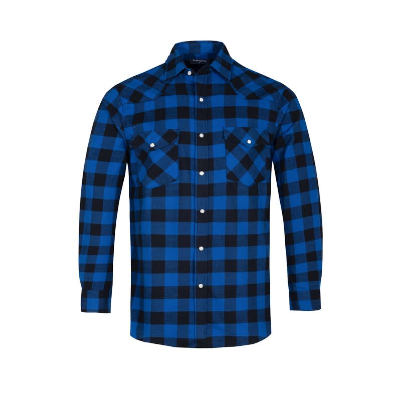 Snap Buttons Flannel Shirts for Men Regular Fit Mens Long Sleeve Shirt