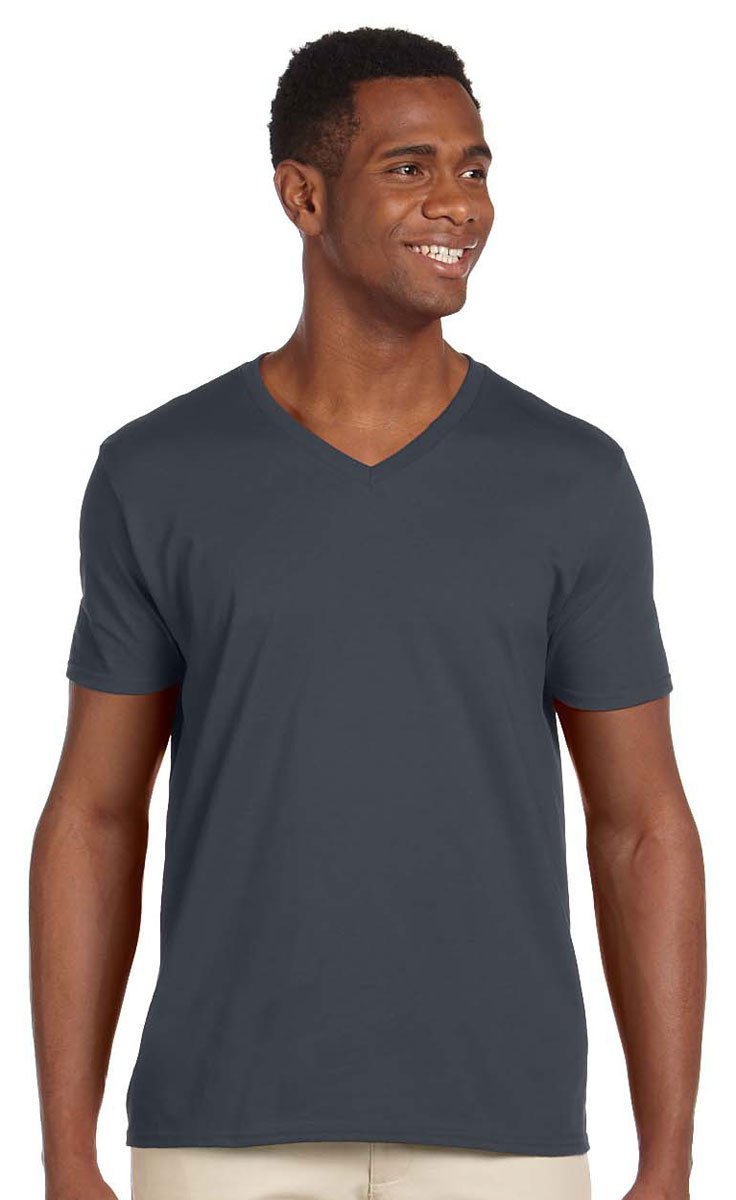 Gildan Men's Charcoal Softstyle V Neck T-Shirt (3Xl) (Charcoal)