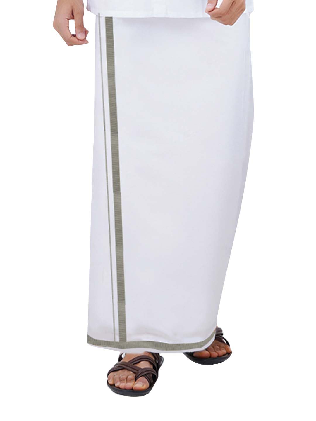 ramraj cotton Ramraj Men Pack of 2 Pure Cotton Single Layer Dhoti with Silver Zari Border-picture-10