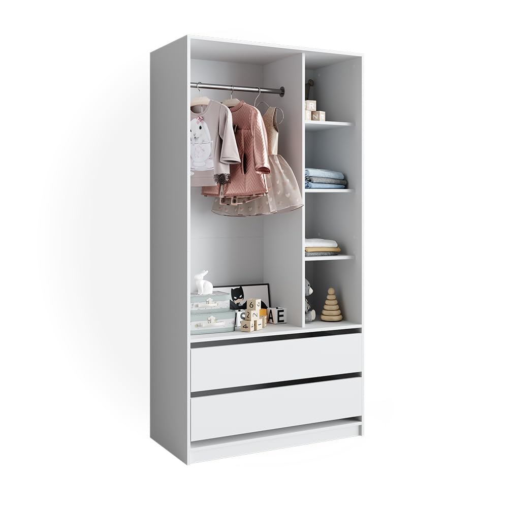 Vicco Armario de Ropa para niños Elmo, Blanco, 100 x 200 cm con 2 cajones, Apto para el Almacenamiento ordenado de Ropa Infantil