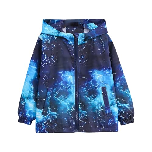 Toddler Boys Hooded Windbreaker Zip Print Mesh Lined 𝗪aterproof Raincoat Lightweight Jacket with Pocket