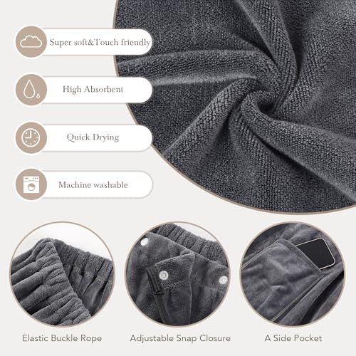 SINLAND Damen-Spa-Wickeltuch, Mikrofaser, leicht, Knielang, Duschtücher mit verstellbarem Verschluss, 71,1 x 137,2 cm, Grau – Ansicht 3