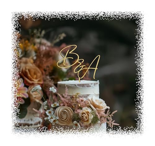 Mr. & Mrs. Initial Wedding Cake Topper – Personalized Metallic Topper with Last Name in Handwritten Script