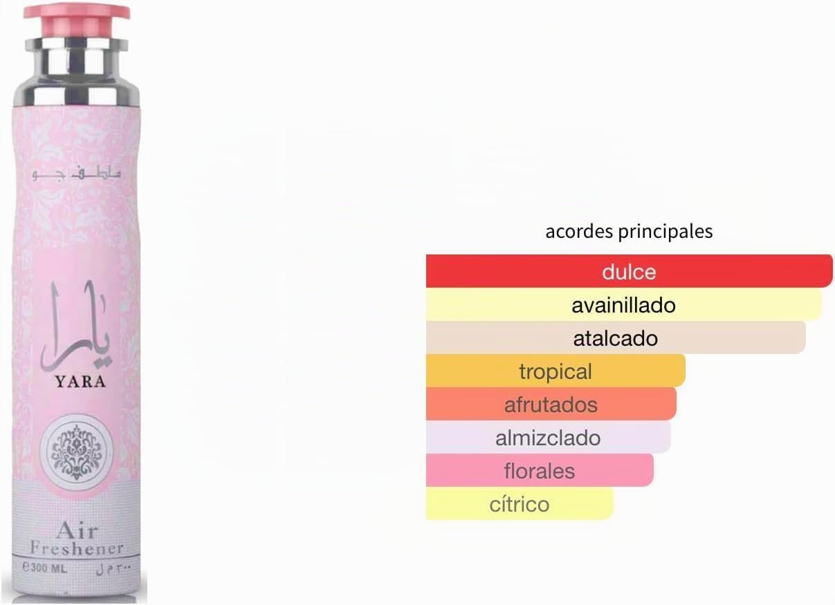Yara Rosa Fragancia Árabe Ambientador 300 ml, Dulce y Elegante con Notas Florales y de Larga Duración, Fragancia Duradera para Hogar, Oficina, Coche (Yara – Pack 3 unidades) Original