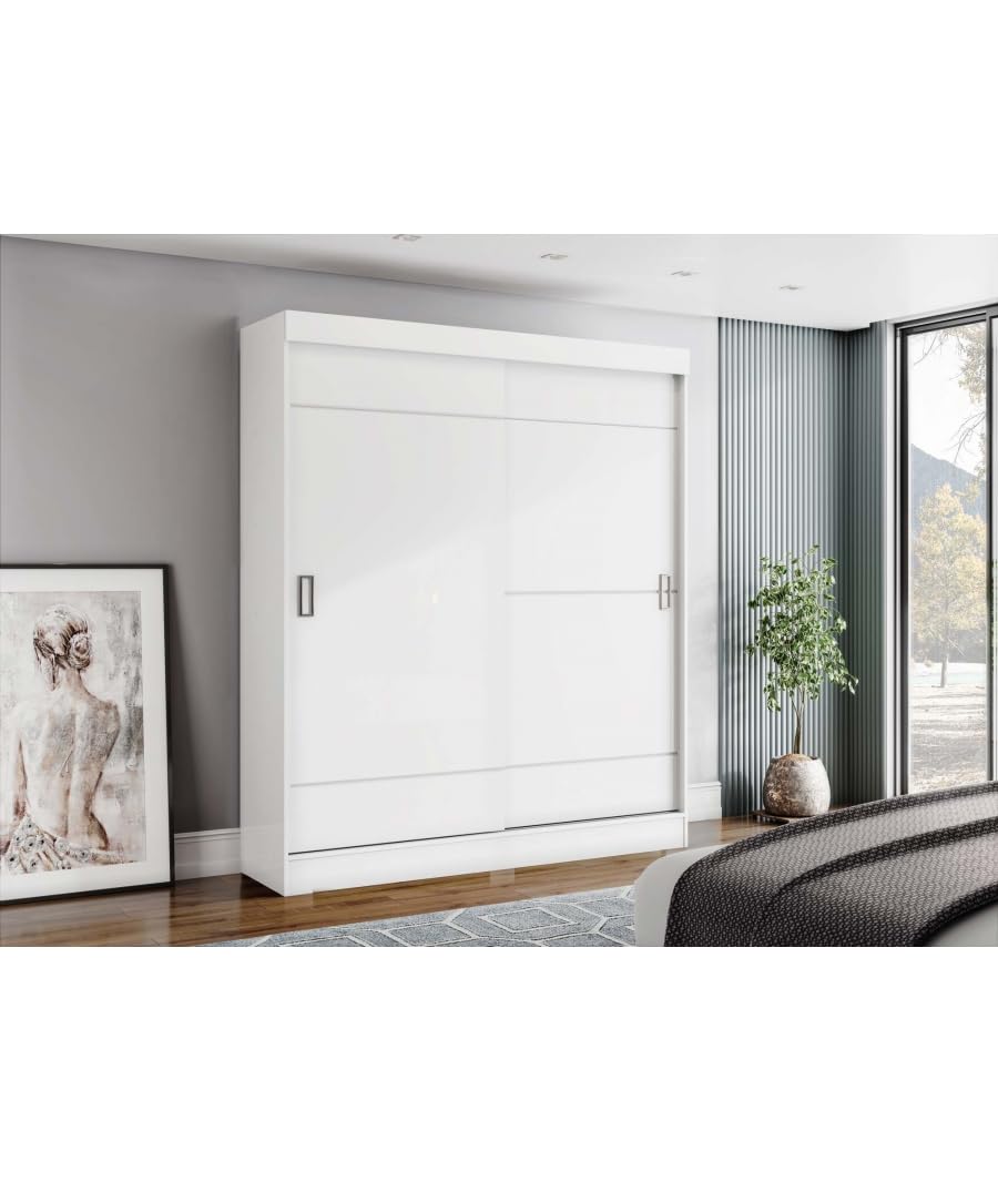 Armoire Avec Tiroirs Bayron - Blanc, Mélamine Haute Résistance, Dimensions 263x48,5x200 Cm, 3 Colis