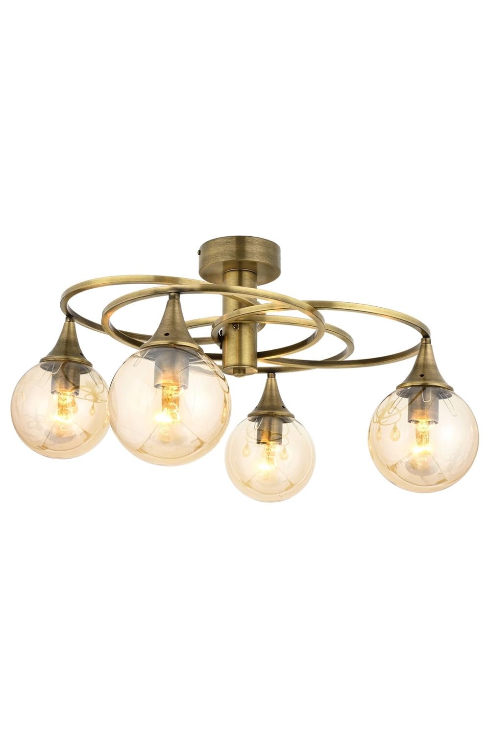 Opviq Elegant Copper Chandelier, 31 cm Length, 60 cm Diameter | Metal Body, Glass Cap, 4 x E27 Max 6W | Modern Glam Design for Stylish Interiors