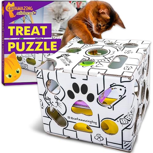 Cat Amazing Sliders – Puzzle Toy for Indoor Cats – Treat Box Interactive Maze – Enrichment...