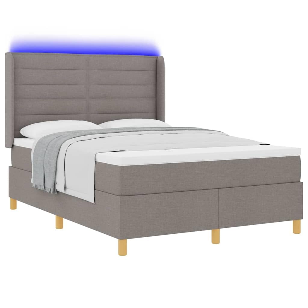 vidaXL Łóżko sprężynowe z paskami LED Ciemnoszary 140 x 190 cm tkanina