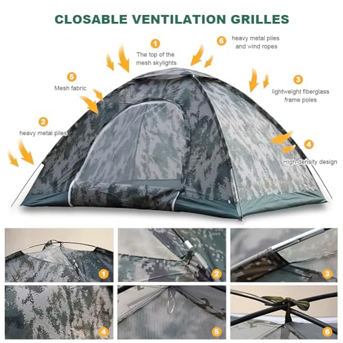 Timoau Carpa de Camping para Exterior, Impermeable, Ligera para Mochileros, Capacidad 4 Personas, Diseño Camuflaje miniatura 3