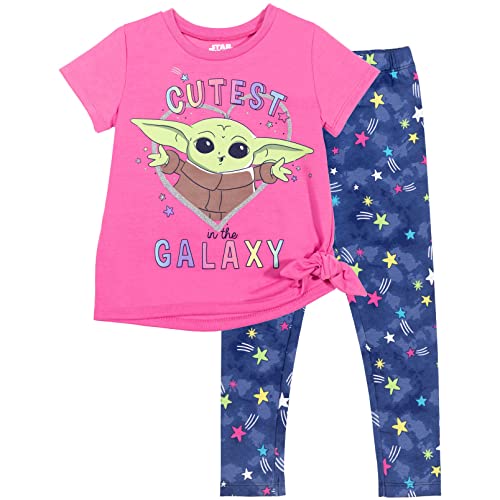 STAR WARS The Mandalorian The Child Little Girls Graphic T-Shirt and Leggings Outfit Set Hot Pink 7-8
