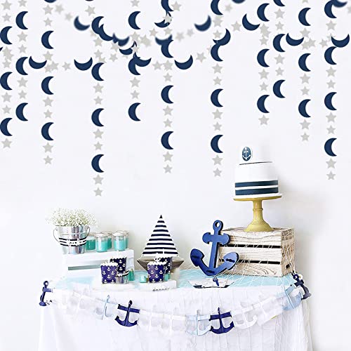 Image of Navy-Blue Silver Moon-Star Party-Decorations Garland - 52Ft Twinkle Little Star Hanging Decoration Streamers Banner, Eid Ramadan Mubarak Decoration Birthday Wedding Baby Shower Party Decor Panduola
