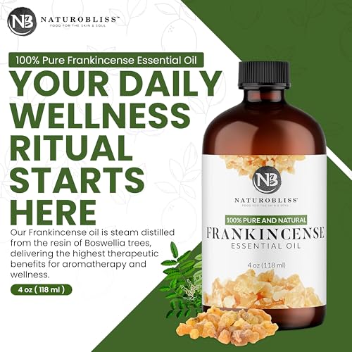 Image of NaturoBliss 100% Pure Frankincense Essential Oil Therapeutic Grade Premium Quality (4 fl. oz) with Glass Dropper, Perfect for Aromatherapy