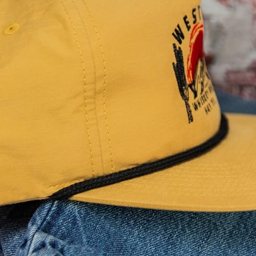 Image of WHISKEY BENT HAT CO. Western Sunset Landscape Adjustable Snapback Hat UPF 50+, Water Resistant, Roped Snapback Cap, Baseball Cap for Men (US, Alpha, One Size, Burnt Yellow)