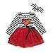 HULKY Saint Valentin Robe Bébé Fille Robe Princesse Enfant en Bas Âge Enfants Printemps Automne Tenues Vêtements Rayé Imprimer Tulle Robes + Bandeau Robes À Manches Longues pour Bébé Fille