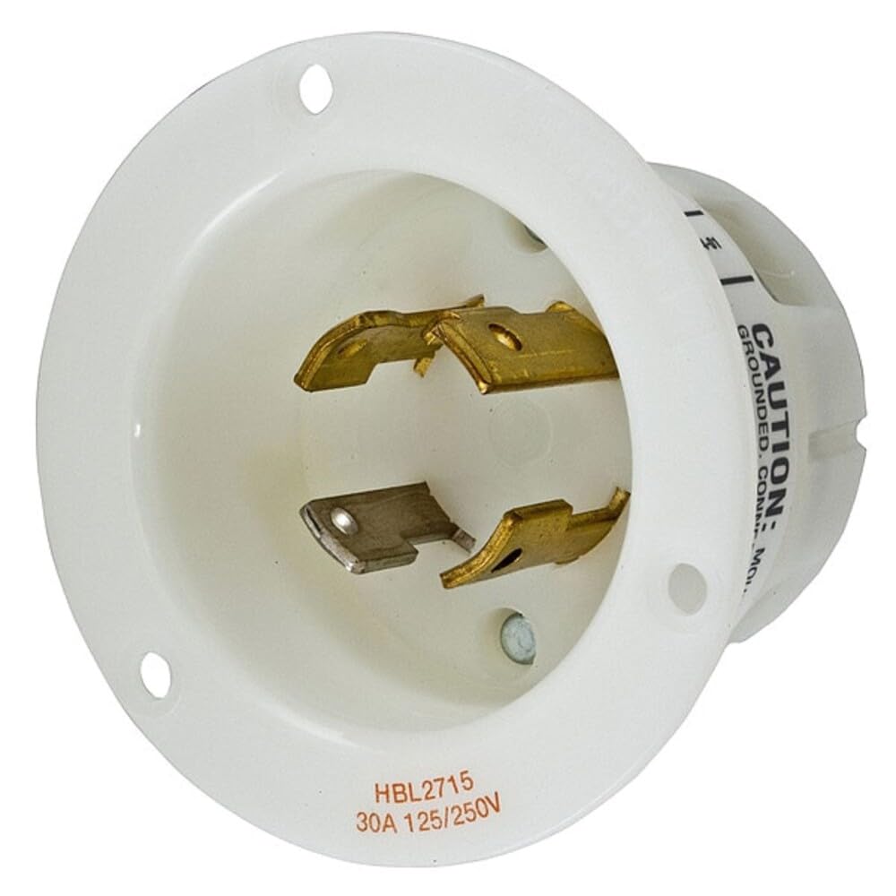 Hubbell WP2 HBL2715 - Sistema de cableado de pared con cubierta impermeable de 30 A, 125/250 VAC, 3 polos, 4 cables, toma de tierra, 3-1/16 pulgadas de diámetro x 2-21/64 pulgadas de longitud, color blanco