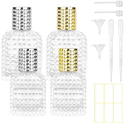 Gsteng 4pack 30ml 50ml Refillable Spray Perfume Bottles, Clear Thick Glass Empty Perfume Bottle, Gold&Silver Perfume Atomizer,Travel Cologne Sprayer Bottles. Cover