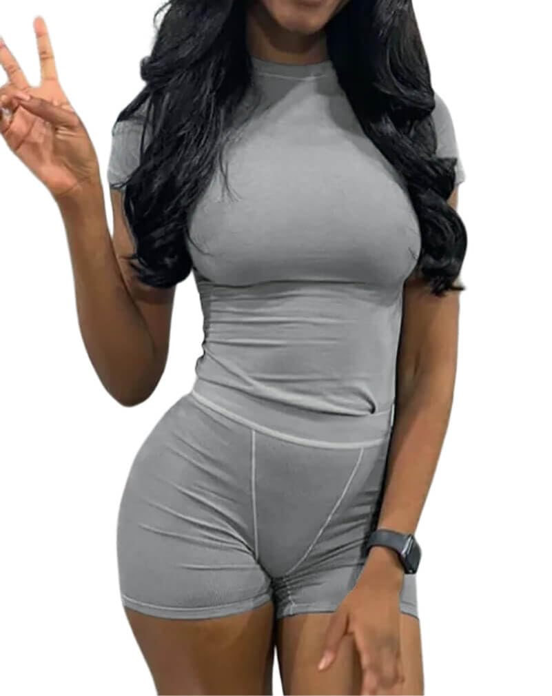 ZFLM Casual Workout Two Piece Outfits for Women Fitted Crew Neck T-shirt High Waist Pants Matching Sets Streetwear