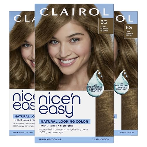 Clairol Nice'n Easy Permanent Hair Dye, 6G Light Golden Brown (Pack of 3)